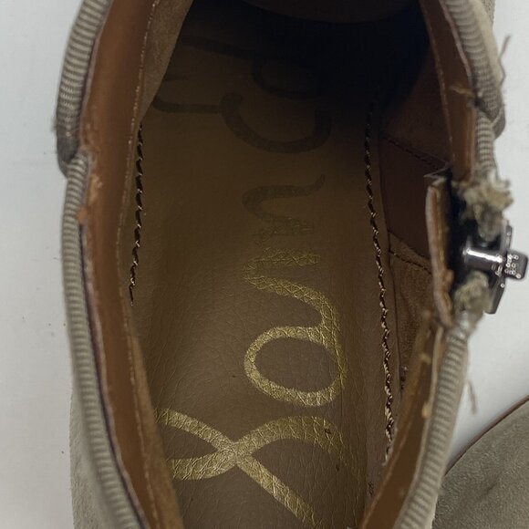 Sam Edelman Boots Womens 6.5 Petty Putty Taupe Suede Ankle Bootie Block Heels - Picture 15 of 16